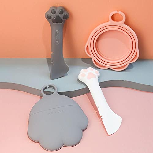 GENERIC Pet Food Can Spoon,Can Covers Universal Size Feeding Pet Food Spoon Reusable Silicone Multifuctional Cat Dog Tin Opener(4Pcs,Grey&Pink)