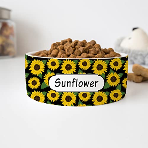 GENERIC Sunflowers Pattern Pet Bowl With Customized Name, Pet's Name Bowl, Food Bowl For Dog, Cat Bowl, Ceramic Bowl Available In Two Sizes