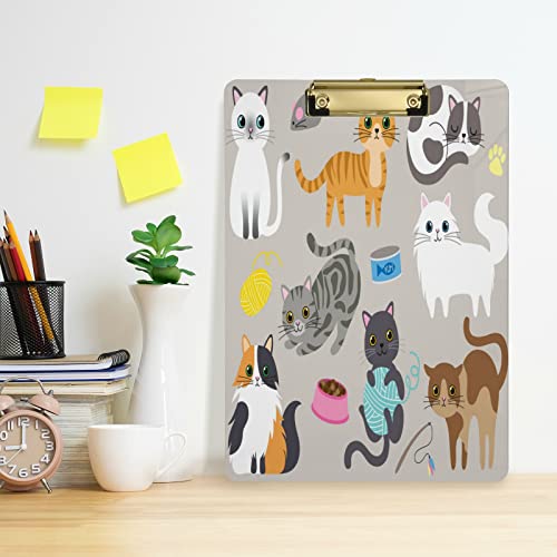  Cute Kitty Cat With Cat Breeds Toys And Food Plastic Clipboard Lovely Cat Kitchen Clipboards Low Profile Clip Boards For Students Office Man Woman Kids Standard A4 Letter Size 12.5x9 Inch Silver