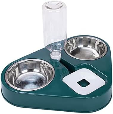  AYENCI Cat Automatic Water, Stainless Steel Dog Cat Feeder Food Bowl With 500ML Dog Water Bottle Automatic Drinking Feeder Cat Food Bowl Pet 3 Bowl (Color : Blue)