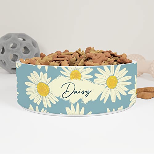 GENERIC Personalized Daisy Pattern Pet Bowl Custom Pet Name, Daisy Bowl Ceramic For Dogs, Cats Drinking Bowl, Available In Two Sizes
