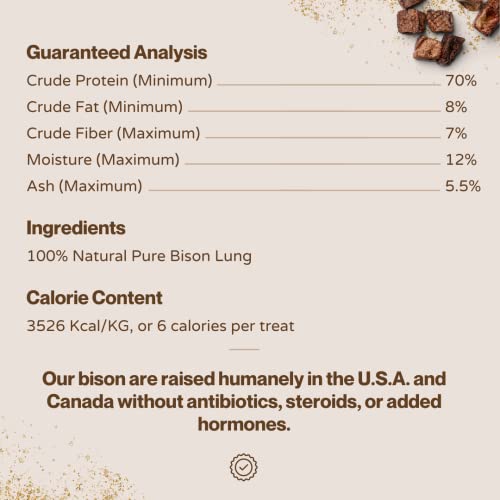  Bison Cubes: Pure Bison Dog Treats - All Natural Treats For Dogs. Vet Approved, Single Ingredient, Grain Free, Healthy & Nutritious Real Meat, Low Calorie Treats For Dogs (Bison Lung, 16oz)