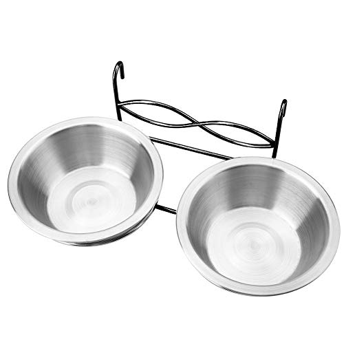  Petyoung Pet Food & Water Bowls Stainless Steel Pet Dual Hanging Feeder With Hook For Cat Dog Puppy Crate Cage