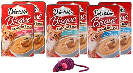  Delectables Bisque Lickable Wet Cat Treats For Adult & Senior Cats Bundle Of 3 Flavors And Toy Size:Pack Of 6 Flavor:Variety