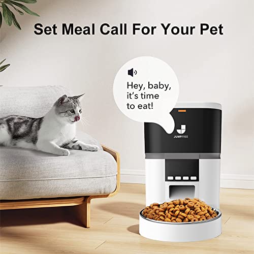  JUMPFREE Automatic Cat Feeder, 6L White Button Enabled Smart Dry Food Dispenser With Stainless Bowls, Detachable Pet Feeder For Cleaning, For Cats,Large Dogs,Multiple Pets(25 Cup/6L)