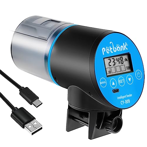  Petbank Automatic Fish Feeder - Rechargeable Timer Fish Feeder With USB Charger Cable, Fish Food Dispenser For Aquarium Or Fish Tank (CY-009 Blue)