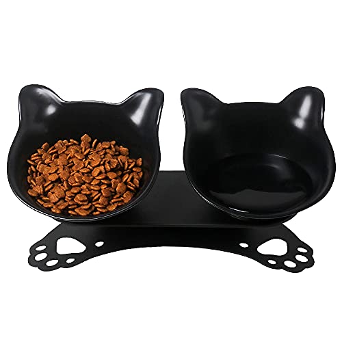  Elevated Cat Bowls,Double Cat Dog Bowls,15°Tilted Raised Cat Bowls,Cat Food Bowls Protective Cat Feeder Bowl For Cats And Small Dogs