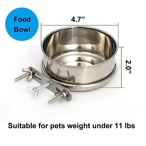  Dog Food Water Bowl For Cage, Stainless Steel Coop Cups With Clamp Holder - Non-Spill Detached Dog Cat Cage Kennel Hanging Bowl, Metal Food Water Feeder For Dog Cats Ferret Rabbit And Small Animals
