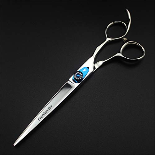  Professional 7.0 Inch Pet Cat Dog Grooming Scissors Set Blue Gasket 4 Pieces 440C Steel Pet Trimmer Kit - Straight Cutting Scissors/Thinning Shears/Curved Scissors/Combs