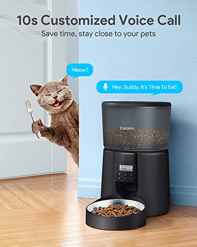  Automatic Cat Feeders,Katalic Clog-Free 4L Cat Food Dispenser With Sliding Lock Lid Storage Timed Feeder For Cat And Dogs With Voice Recorder, Programmable Meal & Portion Automatic Feeder