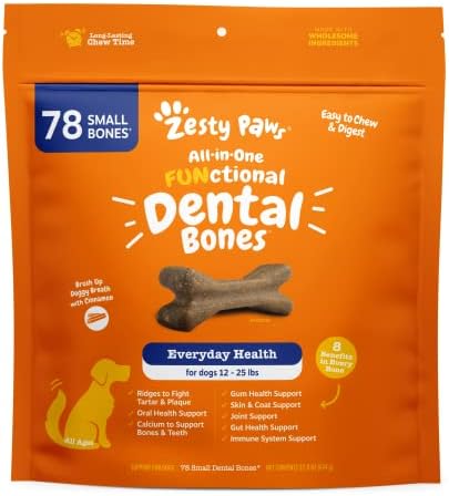  Zesty Paws Dental Bones For Large Dogs - Fights Tartar & Plaque - Gum, Teeth & Bone Health - Cinnamon For Dog Breath - Immune, Joint, Gut, Skin & Coat Support - Omega 3 EPA & DHA And Calcium - 8 Ct