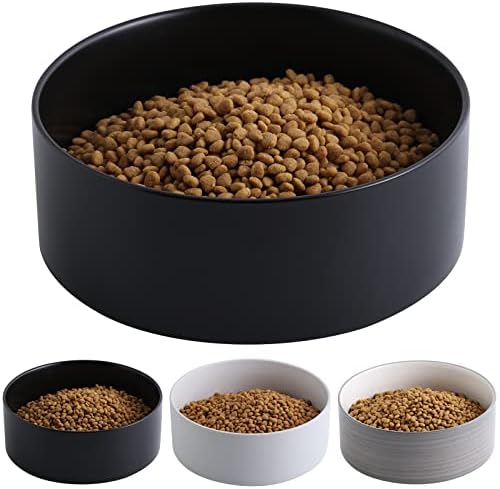  Addogyy Black Elevated/Raised Dog Bowl Ceramic With Wood Stand For Medium Large Breed,Dog Food Water Dish Heavy Wighted, Non Slip Modern Cute Porcelain Pet Bowl Extra Large