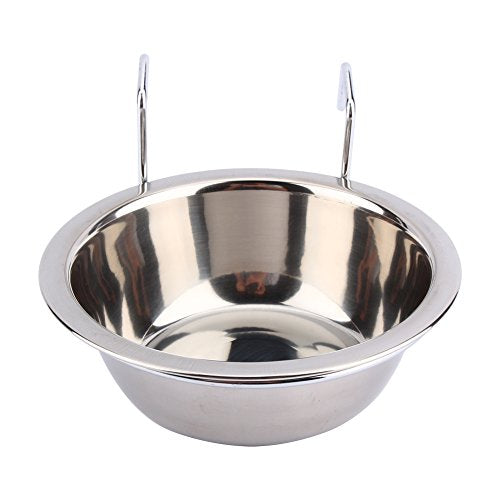  Yosoo Stainless Steel Hanging Pet Cage Bowl Diner Pet Bowl Bird Cat Dog Food Water Bowl With Hanger (Size L)