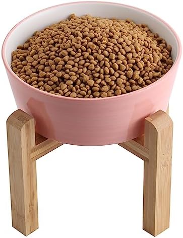  Addogyy Black Elevated/Raised Dog Bowl Ceramic With Wood Stand For Medium Large Breed,Dog Food Water Dish Heavy Wighted, Non Slip Modern Cute Porcelain Pet Bowl Extra Large Wide Mouth