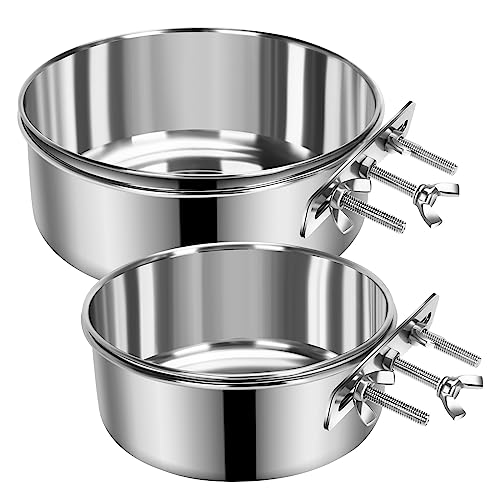  2 Pack Kennel Water Bowl, Stainless Steel Dog Crate Water Bowl No Spill, Hanging Dog Bowls For Kennel Cage, Metal Pet Food Water Bowl Feeder For Medium Large Size Dogs