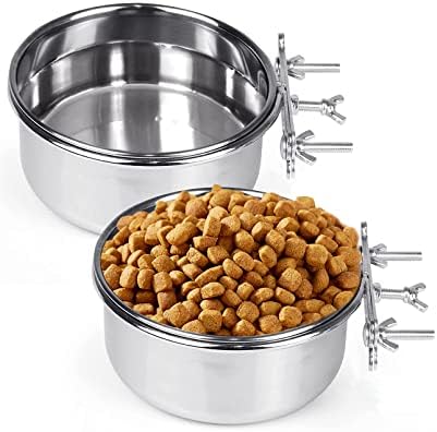  BNOSDM (6.3''x2.36'') 2 Pack Dog Crate Food Water Bowls Stainless Steel Dog Bowl Dish For Cages Non-Spill Hanging Metal Puppy Kennels Bowls For Puppy Medium-Sized Dogs Cats