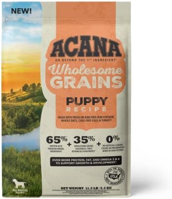  ACANA Wholesome Grains Dry Dog Food, Puppy Recipe, Real Chicken, Eggs And Turkey Dog Food Recipe, 11.5lb