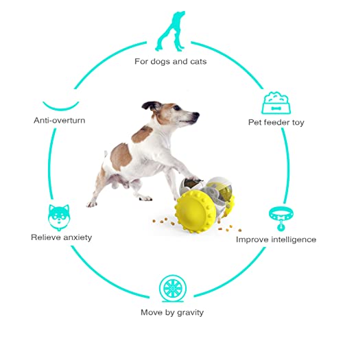  Pet Treat Dispensing Puzzle Slow Feeder Toys For Small And Medium Dogs,Fun Multifunction Interactive Chase Dog Cat Toys,Pet Leaky Food Tumbler Toy, Great Alternative To Dog Bowl For Dogs (Yellow)