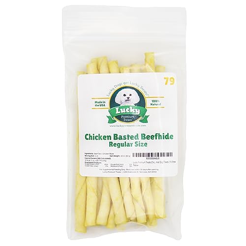  Lucky Premium Treats Chicken Basted Rawhide – All-Natural Rawhide And Beef Dog Treats For Small Dogs, Gluten Free Premium Small Dog Treats (15 Chews)