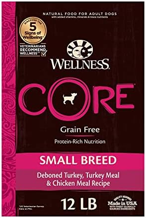  Wellness CORE Grain-Free High-Protein Small Breed Dry Dog Food, Natural Ingredients, Made In USA With Real Meat (Adult, Healthy Weight, 12-Pound Bag)