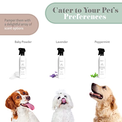  Begley's Natural Pet Detangling Spray - Premium Essential Oil Scented Detangler Spray For Dogs, Puppies & Cats - Dog Leave In Conditioner Spray - Dematting Spray For Dogs & Pets - 16 Oz, Baby Powder