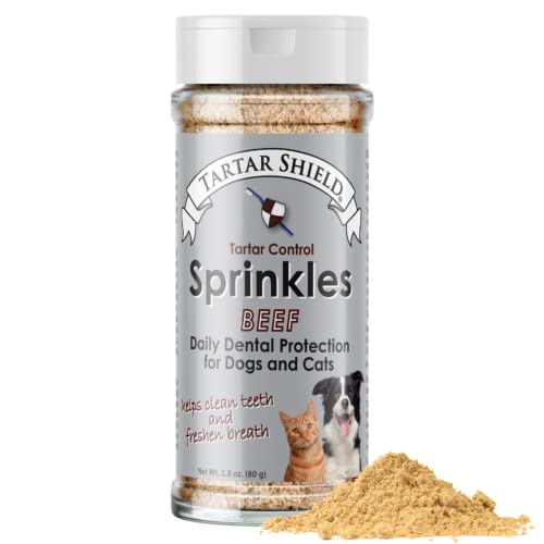  Tartar Shield Dental Sprinkles | Dog & Cat Food Topper Additive | Fights Tartar Plaque & Bad Breath Cleans Teeth & Gums | Pet Oral Health Support | USA Made | Low Calorie Human-Grade Beef