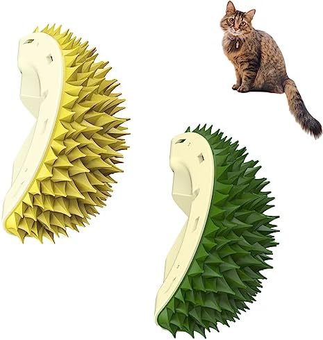  UPIKIT Durian Multifunctional Toys, Durian Cat Scratcher, 1/2PCS Durian Shape Cat Comb, Massaging And Removing Floating Hair Cat Dog Toys, For Any Different Flat Surfaces Or Corners (Yellow+Green)