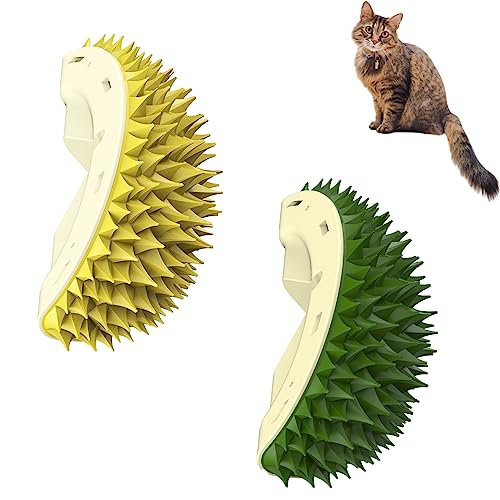  UPIKIT Durian Multifunctional Toys, Durian Cat Scratcher, 1/2PCS Durian Shape Cat Comb, Massaging And Removing Floating Hair Cat Dog Toys, For Any Different Flat Surfaces Or Corners (Yellow+Green)