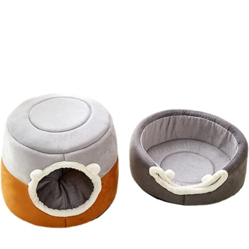  New Winter Deep Sleep Comfort Cat Bed Cats Tent Cozy Cave Capsule Small Dogs Cats House Indoor (Medium,Khaki)