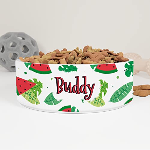 GENERIC Watermelon & Tropical Leaves Pattern Personalized Pet Bowl Cat Bowls, Cute Dog Bowl With Name, Custom Ceramic Dog Cat Pet Bowls Available In Two Sizes