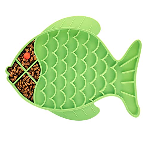  DLDER Cat Slow Feeder,2 Pack Fish-Shaped Cat Lick Treat Mat For Cats Dogs Anxiety Relief, Cat Puzzle Feeder Cat Bowl, Fun Alternative To Slow Feeder Cat Bowl (Blue And Green).