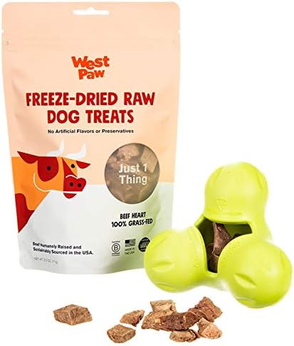  WEST PAW Dog Chew Toy And Puppy Training Treats Bundle, Zogoflex Tux Treat Dispensing Dog Chew Toy, Granny Smith, Small And Beef Heart Freeze-Dried Raw Dog Treats, Made In USA