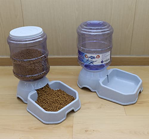  2 Pack Automatic Dog Cat Feeder And Water Dispenser ,Gravity Multi Pet Drinking Fountain , Set With Pet Food Bowl For Medium Dog Puppy Kitten, Big Capacity 1 Gallon X 2 (Waterer+Feeder)