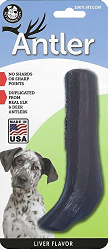  Pet Qwerks Nylon Antler Liver Flavor - Durable Dog Bones For Aggressive Chewers, Tough Nearly Indestructible Chew Proof Toys | Made In USA - For Large Breed Dogs, XL (ZA14)