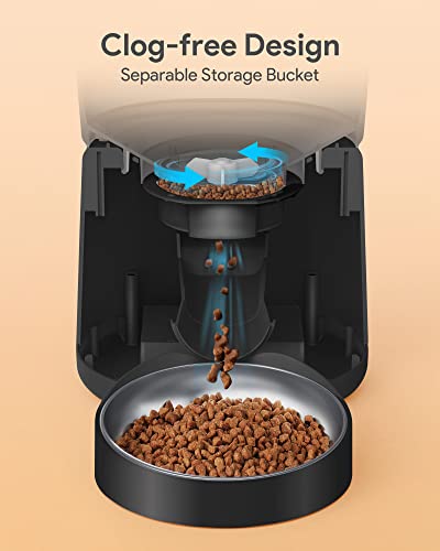  Automatic Cat Feeders,Katalic Clog-Free 4L Cat Food Dispenser With Sliding Lock Lid Storage Timed Feeder For Cat And Dogs With Voice Recorder, Programmable Meal & Portion Automatic Feeder