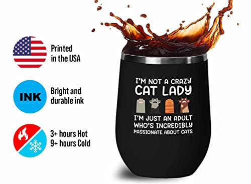  Flairy Land Cat Lady Black Wine Tumbler 12oz - Passionate About Cats -Cat Funny Gifts Cat Mom Cat Grandma Pet Paw Kitten Whiskers Cat Lovers Feline Cat Person Cat Rescuer