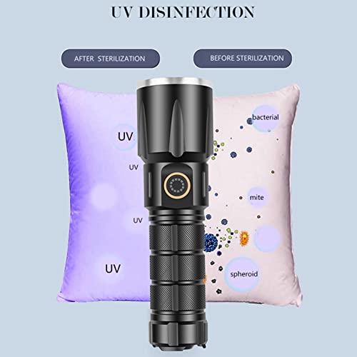  UV Flashlight Black Light, 15W LED Blacklight Pet Urine Detector UV Torch 2 In 1 UV Blacklight, Portable Light Detector Waterproof For Pet Clothing Food Fungus Detection Night Fishing Travel