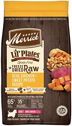  Merrick Lil' Plates Small Breed Dog Food, Grain Free Real Texas Beef And Sweet Potato With Raw Bites Recipe, Small Dog Food - 4 Lb. Bag