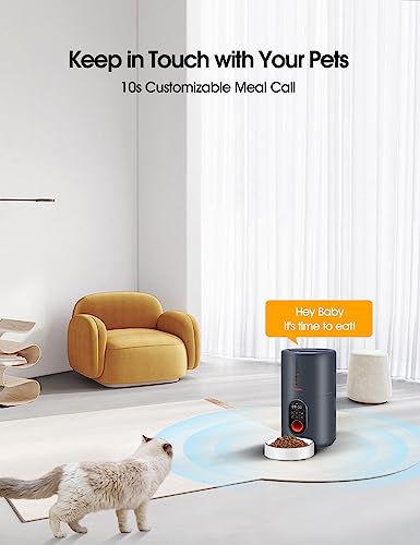  WOPET Automatic Cat Feeders, Automatic Dog Feeder With 10S Voice Recorder Automatic Cat Food Dispenser With Stainless Steel Bowl For Dog And Cat (Grey-White)