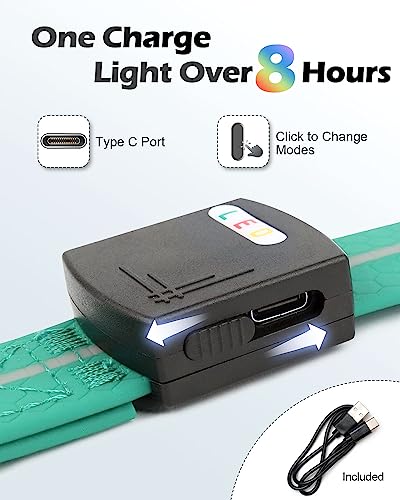  Joytale Light Up Dog Collars Rechargeable, High Visibility LED Dog Collar for Pet Night Walking, 3 Flash Modes, Rainproof PVC Glow Collar Adjustable for Small Medium Large Dogs, Teal, L
