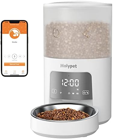  Molypet Automatic Cat Feeders - 5G WiFi Pet Feeder With APP Control, 4L Dry Food Dog Feeder With Low Food & Blockage Alarms, 1-10 Meals Per Day, Up To 10s Meal Call For Pets