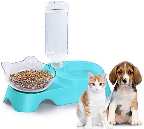  MILIFUN Double Dog Cat Bowls Pets Water And Food Bowl Set With Automatic Waterer Bottle For Small Or Medium Size Dogs Cats (White)