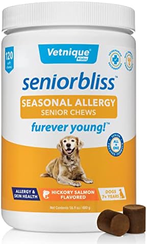  Vetnique Labs Seniorbliss Aging Dog (7+) Senior Dog Vitamins And Supplements, Supports Heart, Allergy, Arthritis, Skin And Coat - Furever Young (Probiotic Chew, 30ct)