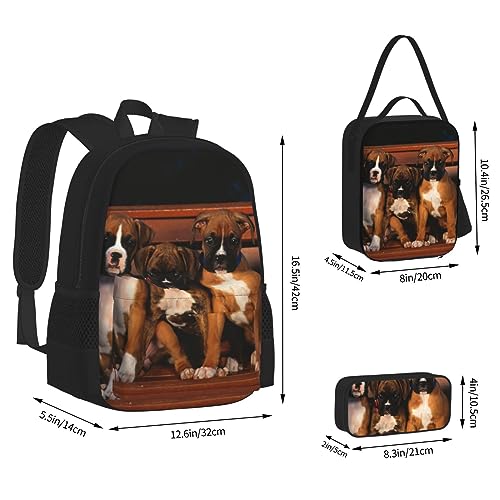  Puppies Dogs Pets Animals Backpack Set 3pcs With Lunch Bag Pencil Case Travel Daypack Lunch Bag Pencil Pouch Combination