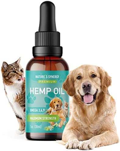 Nature's Synergy Melatonin And Hemp Oil For Dogs, Cats & Pets, Calming Sleep Support, Omega Fatty Acids For Hip And Joint Support, Skin And Coat Health, Stress From Travel, Separation, 2 Pack, 1 Oz