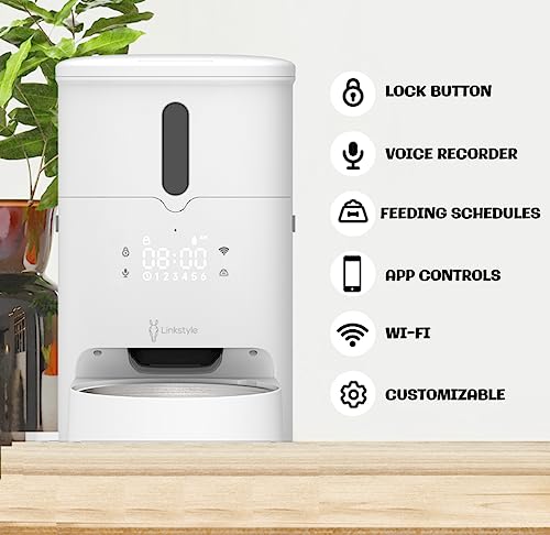 LINKSTYLE Automatic Dog Feeder, 3L WiFi App Enabled Cat Feeder With Interactive Voice Recorder, Clog-Free Design, Customizable Scheduling Food Dispenser For Cat & Dogs Up To 50 Portion 10 Meals Daily