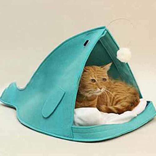  Cute Pet Bed Shark Shaped Cat Cave House Decorative Comfy Pet Nest Soft Small Animal Felt House