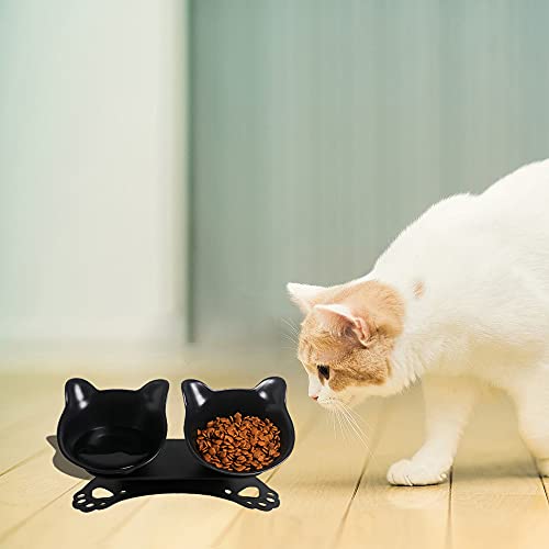  Elevated Cat Bowls,Double Cat Dog Bowls,15°Tilted Raised Cat Bowls,Cat Food Bowls Protective Cat Feeder Bowl For Cats And Small Dogs