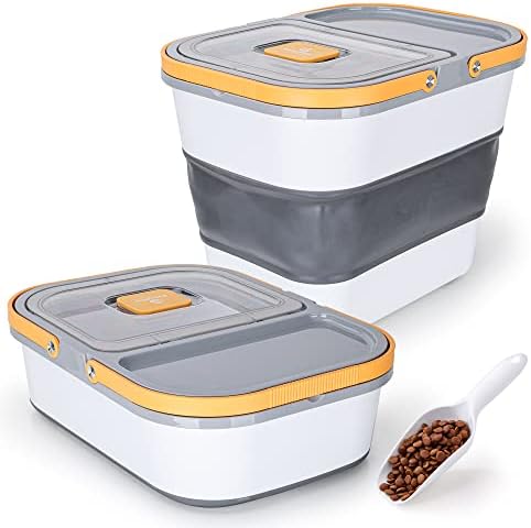  EassyHoo Dog Food Storage Container, 13lb Airtight Pet Food Container For Pets, Foldable Food Storage Bin For Cat Food And Bird Feed, Yellow