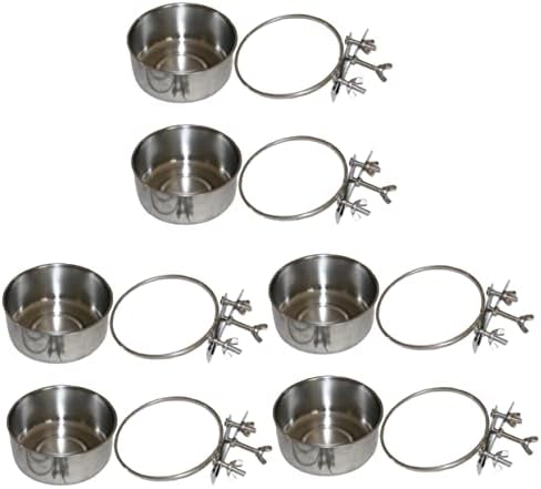  Bird Cage Mount Bowl Bunny Food Rabbit Food 6 Pcs Feeder Silver Stainless Steel Alloy Stainless Steel Dog Bowls Pet Feeder Metal Bird Feeder